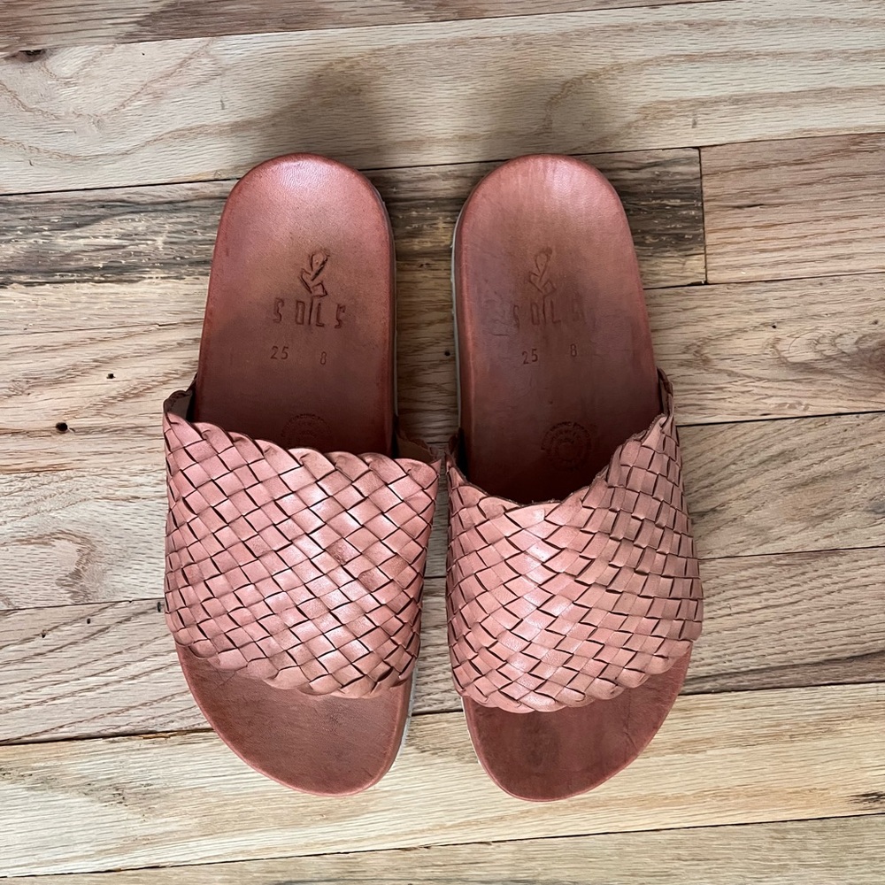 Sols Women's Woven Leather Slide Sandals - Pink